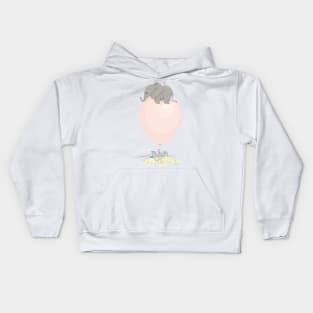 Elephant on a flying balloon Kids Hoodie